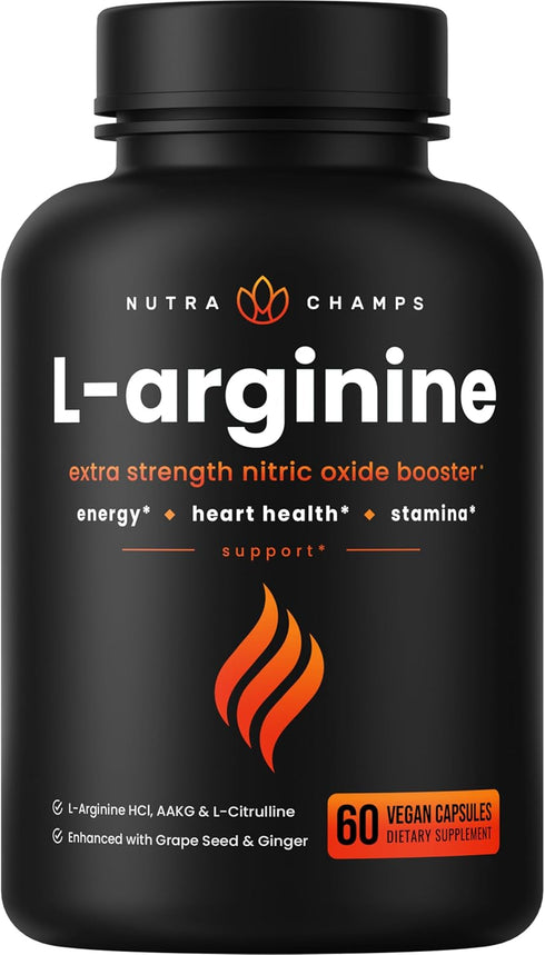 Premium L Arginine Supplement - 5-in-1 Nitric Oxide Supplement - 60 Vegan Capsules for Energy, Blood Flow, Heart Health
