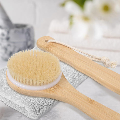 OWIIZI Back Scrubber Brush for Shower - Large Area Deep Cleanse Bath Brushes with Bamboo Long Handle