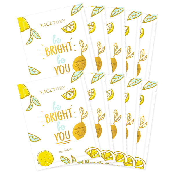 FACETORY Be Bright Be You Illuminating Gold Foil Mask - Vitamin C for Oily, Combo, Dry, and Dull Skin, Pack of 10