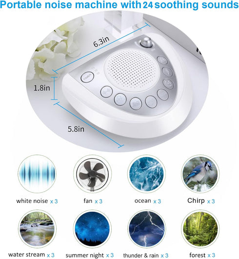 Raynic White Noise Machine - Battery Powered Sound Machine with 24 Soothing Sounds for Baby, Kids, and Adults