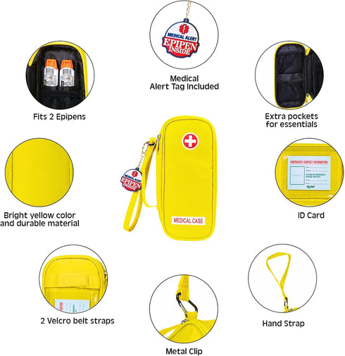 EpiPen Medical Carrying Case, Insulated Travel Medication Organizer Bag for 2 EpiPens, Asthma Inhaler, Allergy
