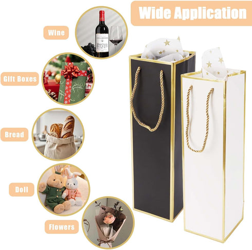 WCHOSOZH 12Pcs Wine Gift Bags, Wine Bottle Gift Bag with Tissue Paper, Reusable Gold Foil Kraft Paper Wines Bag
