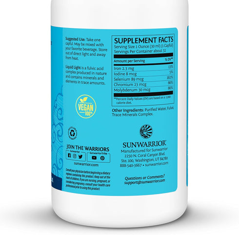 Fulvic Acid Trace Minerals Drops Supplement - Organic Liquid Mineral Water Drops, Vegan, 32 Fl Oz by Sunwarrior