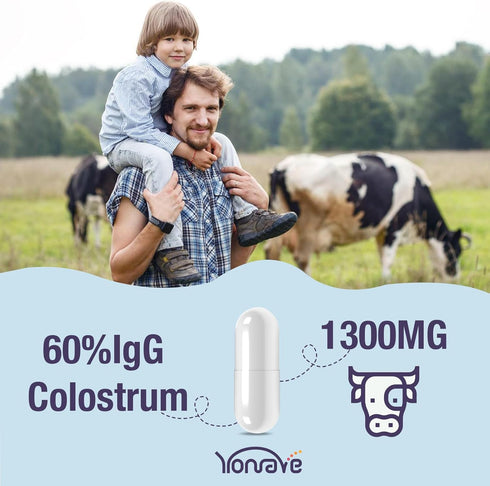 Bovine Colostrum Capsules Supplement 1300mg - Extra High 60% IgG for Gut, Bone, Exercise, Immune, 120 Capsules
