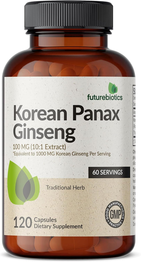 Futurebiotics Korean Panax Ginseng 1000 MG | Energy, Memory & Brain Health Support | Non-GMO, 120 Capsules