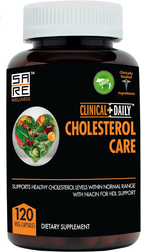 Clinical Daily Cholesterol Care Supplement - Vegan Plant Sterols with Guggul, Garlic, Niacin - 120 Capsules