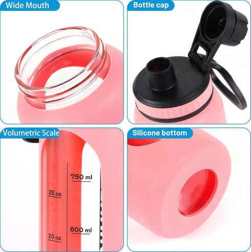 Glass Shaker Bottle, 34oz/1L BPA-Free Blender with 304SS Ball and Cleaning Brush for Protein Mixes