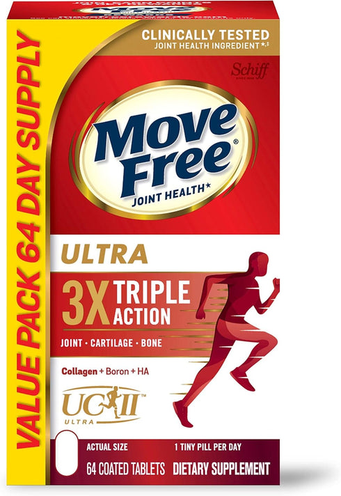 Move Free Ultra Triple Action Joint Support Supplement, 64 Tablets - Type II Collagen, Boron & Hyaluronic Acid