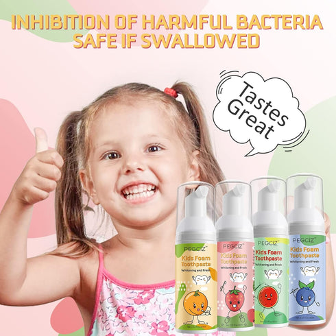 Foam Toothpaste for Kids with Fruit Flavor, Toddler Foam Toothpaste for U Shaped Toothbrush, 4 Pack