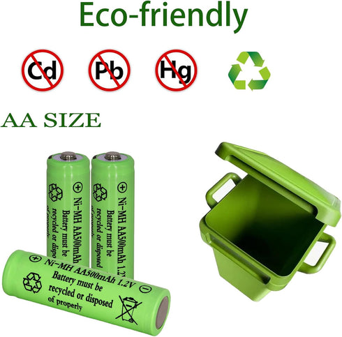 16 Packs AA 500mAh Rechargeable Solar Lights Batteries, 1.2V Ni-MH Double A Battery for Outdoor String Pathway Lights