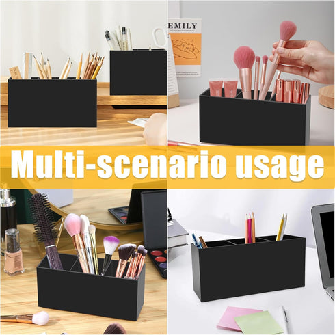 Cerpourt Black Makeup Brush Organizer, Acrylic Cosmetic Brushes Storage Holder with 3 Slots for Desk