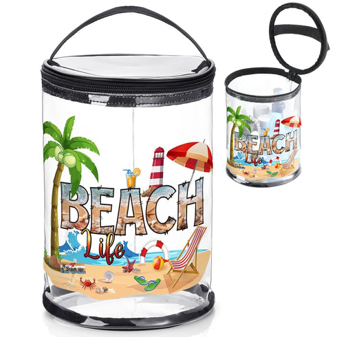 Sanwuta Beach Theme Clear Lotion Toiletry Bag, Travel Makeup Case, Waterproof PVC Cosmetic Bag with Handle, Zipper