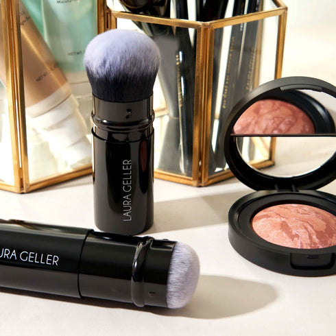 LAURA GELLER NEW YORK Retractable Airbrush Kabuki Brush for Liquid, Cream & Powder Face Makeup with Aluminum Handle