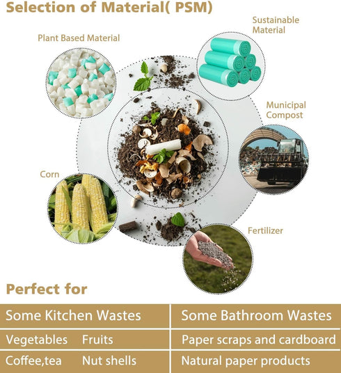 AYOTEE Compostable Trash Bags, 4 Gallon Drawstring, 100 Counts, Ultra Strong Unscented for Bathroom, Kitchen, Car, Pet