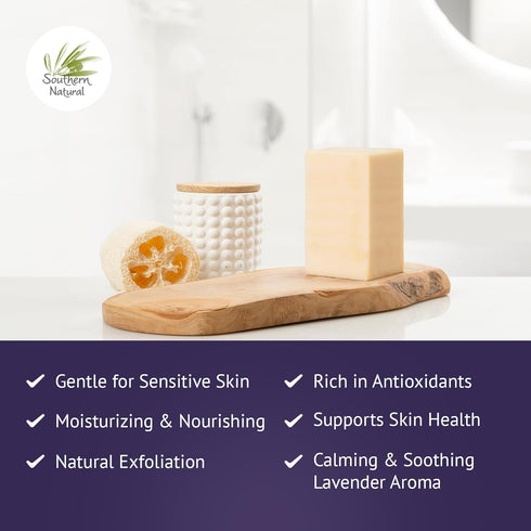 Southern Natural Lavender Goat Milk Soap Bar, Handmade for Sensitive Skin and Dry Skin Relief, 4 oz