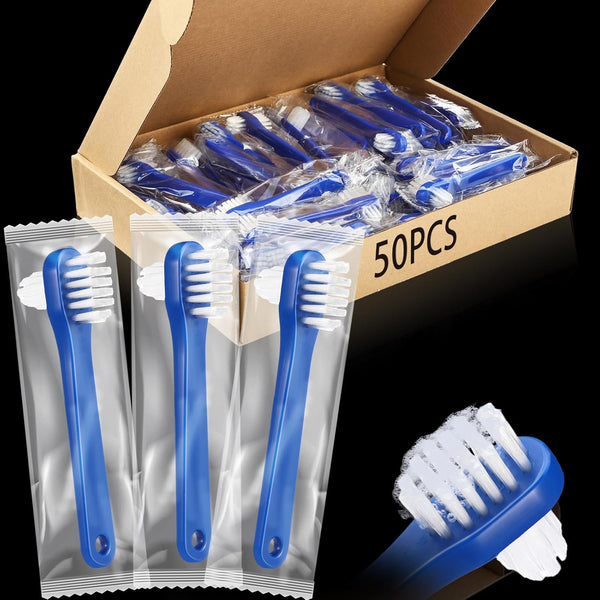 50 Pcs Denture Brush, Individually Dual Headed Firm Hard Bristle Toothbrush for Cleaning Dentures, Retainers, Braces
