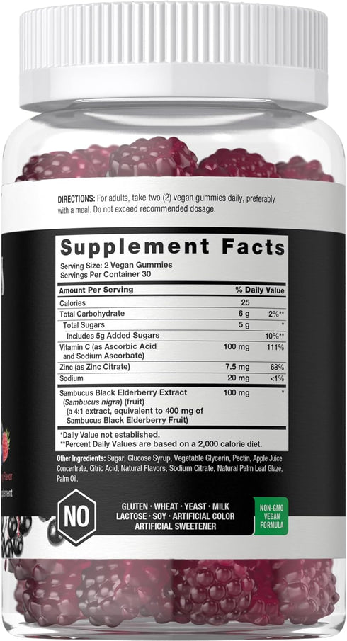 Horbaach Sambucus Black Elderberry Gummies | 60 count | with Zinc and Vitamin C | Vegan, Non-GMO, Gluten free Extract for Adults | Berry Flavor | by Berkshire Labs