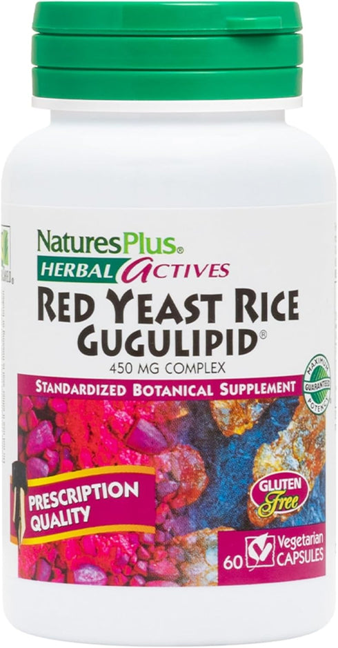 Natures Plus Red Yeast Rice Gugulipid Complex, 450 mg, 60 Vegan Capsules - Cholesterol Support