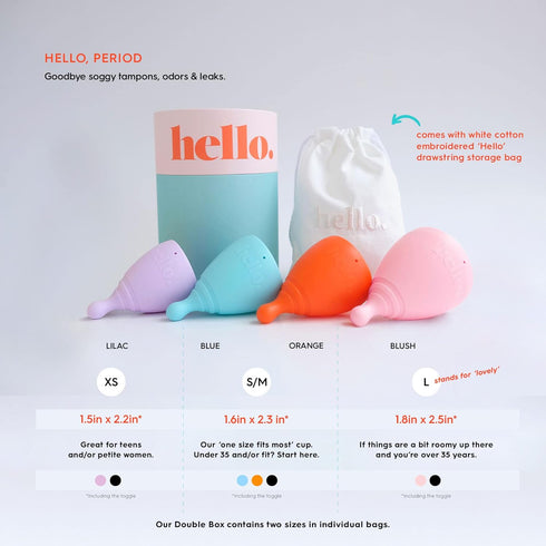THE HELLO CUP 1 Large Menstrual Cup, BPA Free, Reusable, Hypoallergenic, Recyclable, Medical Grade TPE, No Silicone, No