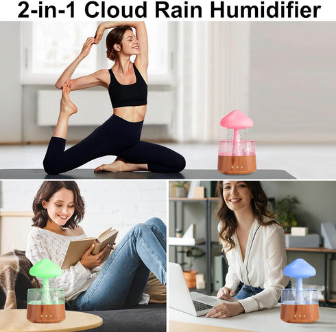 Cloud Rain Humidifier Diffuser,Essential Oil Diffuser with Water Drip, 7 Colors Night Light Mushroom Diffuser for Bedroom, Desktop Aromatherapy Diffuser for Large Room Sleeping Office (Wood) by cjc