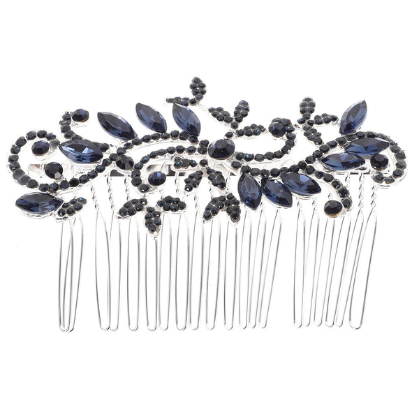 Lurrose Wedding Hair Comb, Blue Rhinestone Hairpin, Vintage Flower Bridal Accessories