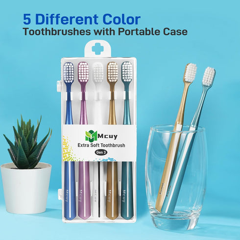 Mcuy 5 Pack GentleClean Pro Extra Soft Toothbrushes for Adults - Super Ultra Soft Bristles Manual Tooth Brush