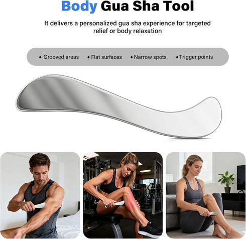 VDTEB (Grey-5pcs) Stainless Steel Muscle Scraper Gua Sha Kit and Derma Edge Scraping Tools for Physical Therapy, Deep