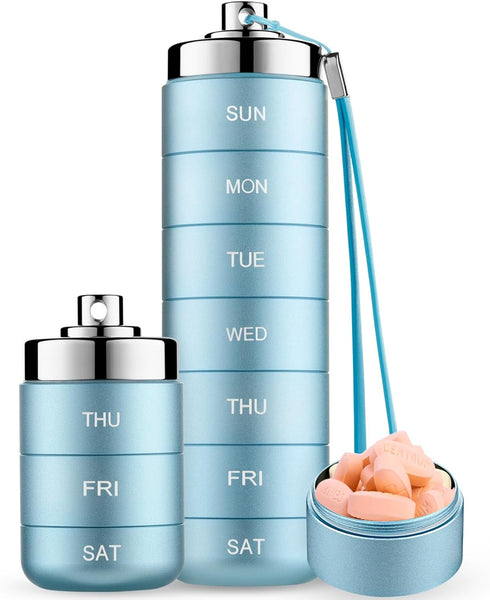 Mossime Stackable Metal Pill Organizer, Waterproof Travel Pill Box, Large Aluminum Alloy Container, 7 Day Daily