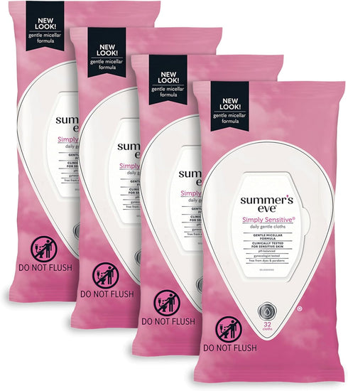 Summer's Eve Simply Sensitive Daily Gentle Feminine Wipes, 32 count, 4 Pack