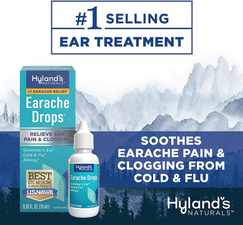 Hyland's Naturals Earache Drops, Natural Relief for Swimmer's Ear, Cold & Flu, Allergy Symptoms, Ages 4 & Up, 0.33 Fl Oz