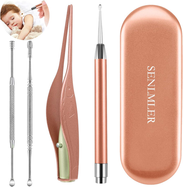 4 Pack Ear Pick with Light - Ear Cleaner Tool Kit for Kids and Adults with Storage Box