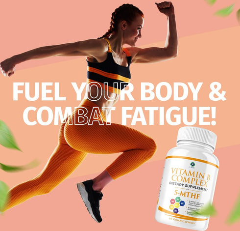 1 Body Vitamin B Complex, High Potency Methylated B12 & 5-MTHF Folate for Energy & Brain Support, 60 Capsules