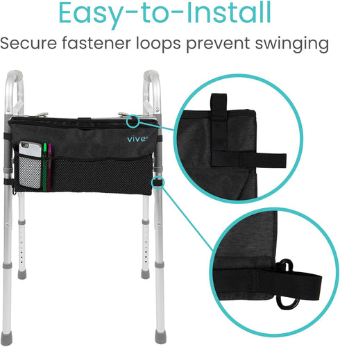 Vive Walker Bag - Accessories Wheelchair Basket Pouch (Water Resistant) - Seniors Caddy Accessory Attachment