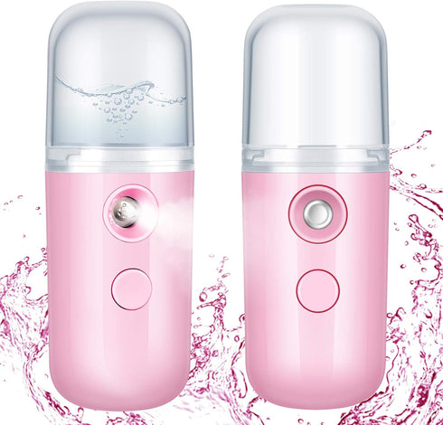 Honoson 2 Pieces Nano Facial Mister, 30 ml Mini Face Humidifier, USB Rechargeable Facial Sprayer for Daily Makeup (Pink)