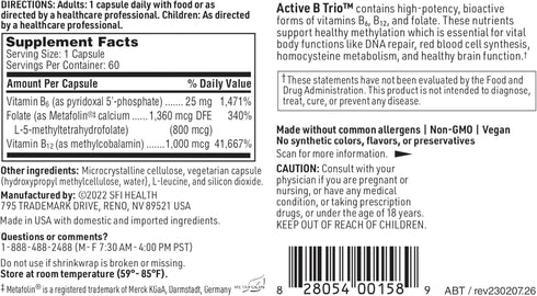 Klaire Labs Active B Trio - Active B Complex Vitamins for Mood & Energy Support, Vitamin B12 Supplement