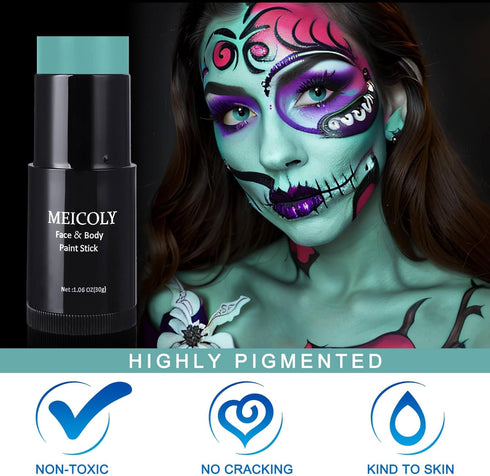 MEICOLY Teal Face Body Paint Stick, Cream Blendable Full Body Paint, Sweatproof Waterproof Makeup Stick