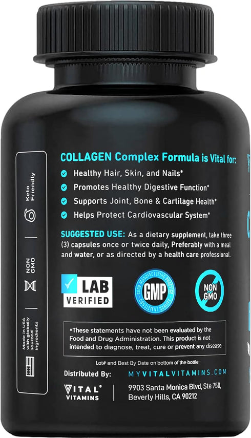 Vital Vitamins Collagen for Women & Men (2 Pack) - Multi Collagen Pills Type I, II, III, V, X - 300 Capsules
