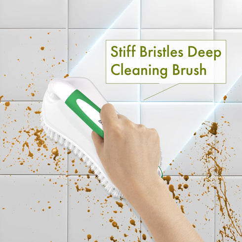 Pack 2 Amazer Scrub Brush for Cleaning Comfort Grip Shower Scrubber Stiff Bristles with Handle Heavy Duty Cleaner Brush