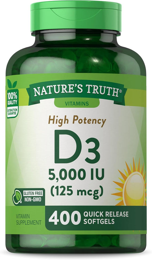 Nature's Truth Vitamin D3 5000 IU | 400 Softgels | High Potency Non-GMO & Gluten Free Supplement