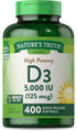 Nature's Truth Vitamin D3 5000 IU | 400 Softgels | High Potency Non-GMO & Gluten Free Supplement