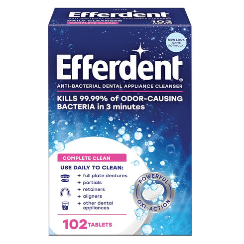 Efferdent Cleaning Tablets, 102 Count Denture Cleanser for Dental Appliances, Complete Clean