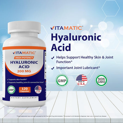 Vitamatic 2 Pack Hyaluronic Acid Supplements 200mg - 240 Capsules for Healthy Skin and Joints