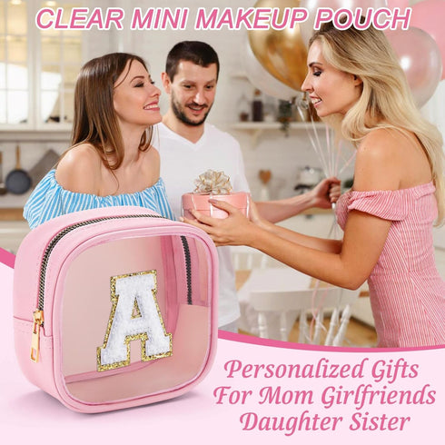 Mini Makeup Bag, Clear Toiletry Case, Portable Make Up Organizer, Small Cosmetic Bag for Purse, Best Friend Gifts, Pink
