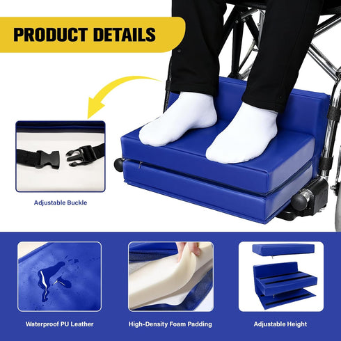 JZHLLA Adjustable Wheelchair Footrest High Density Foam Wheelchair Leg Rest Waterproof PU Leather Wheelchair Foot