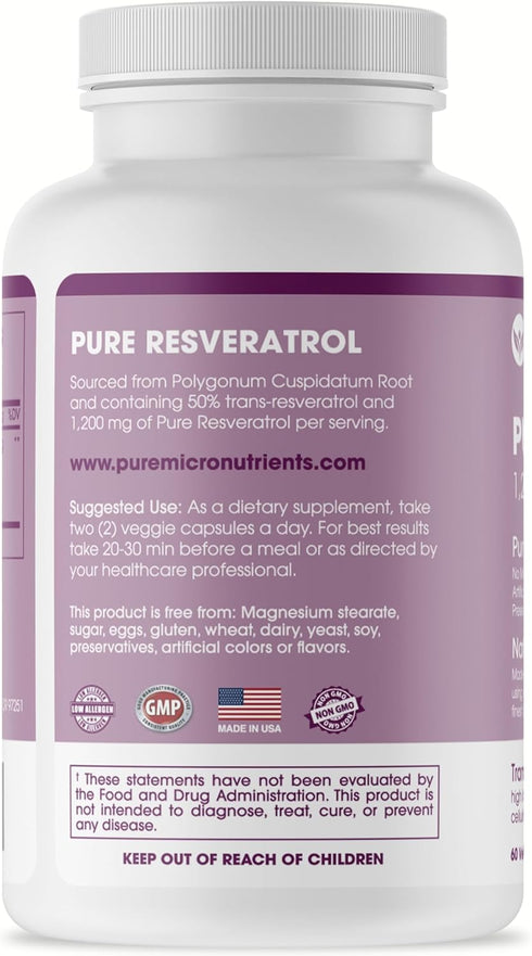 Pure Micronutrients Extra Strength Resveratrol Supplement - 1200mg Trans-Resveratrol for Heart & Immune Health, 60