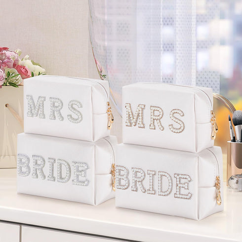 Etercycle Bride Letter Makeup Bag, Bling Pearl Rhinestone Cosmetic Bag for Bachelorette Party Women (Gold)