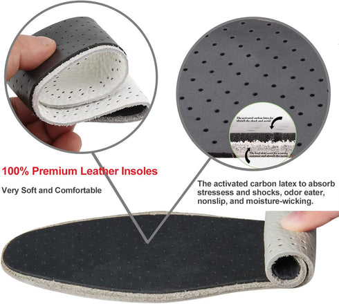 Leather Insoles for Men, Black Thin Inserts for Dress Shoes, Nonslip Shoe Pads (3 Pairs, US 9-9.5)