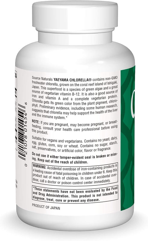 Source Naturals Yaeyama Chlorella Green Superfood, 600 Tablets - Plant-Based B12* 200 mg