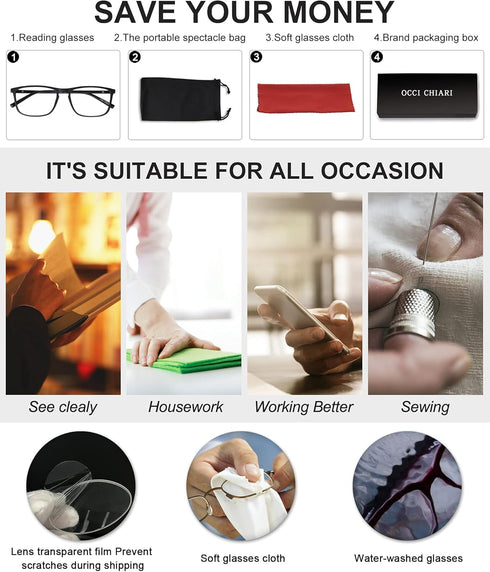 OCCI CHIARI Men’s Blue Light Blocking Reading Glasses - Computer Readers in Various Strengths
