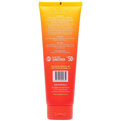 Sun Zapper Clear Zinc Sunscreen SPF 50+, 3.4 oz (100mL)